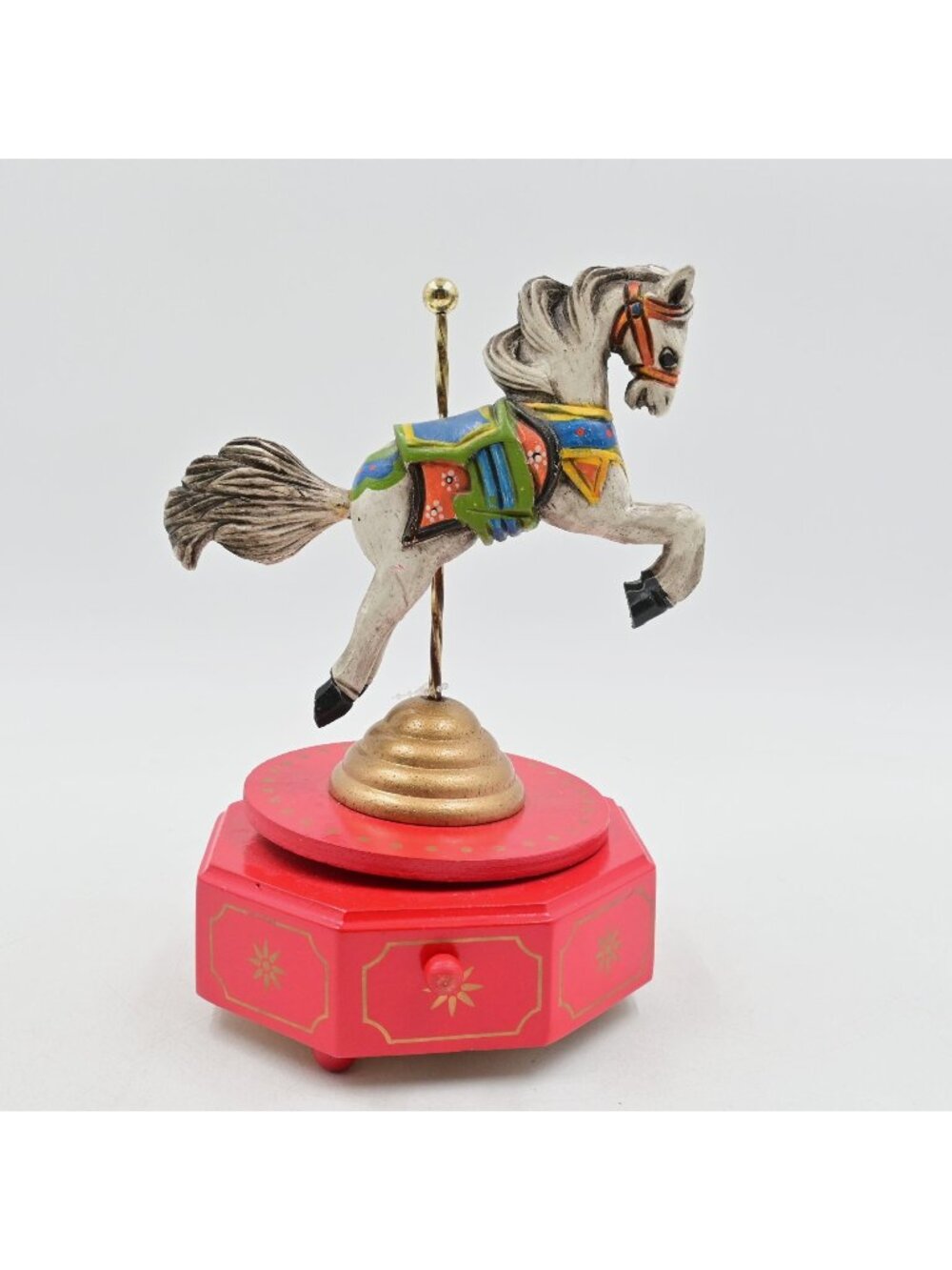 Schmid Carousel Horse Musical Box Carved Wood Rotating Moving Figurine 1984
